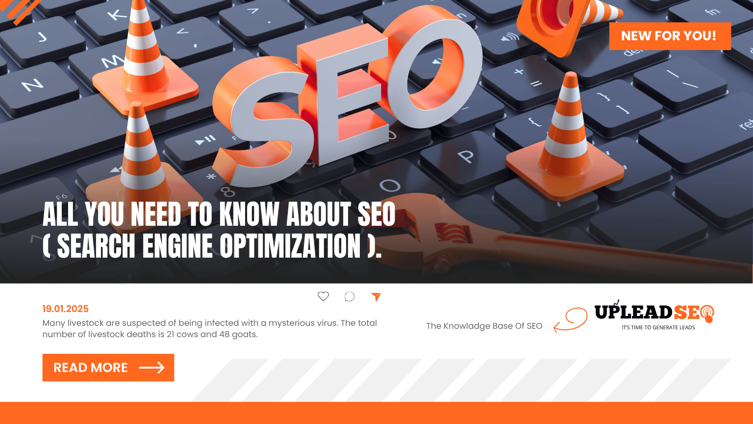 Modern SEO concepts illustrated with a red and white hospital-themed Instagram post design featuring a stylized healthcare facility silhouette and search optimization graphics.